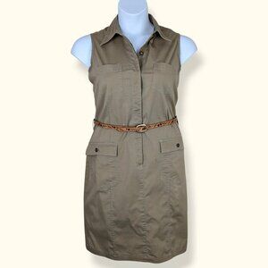 Liz Claiborne Sleeveless Belted Khaki Dress